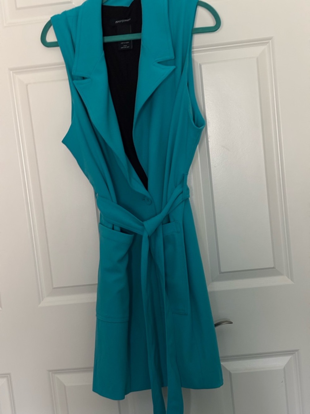 Teal Sleeveless Belted Trench Dress